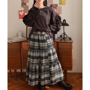 DAY CLOSET スカート 大人ギンガムチェックロングティアードスカート