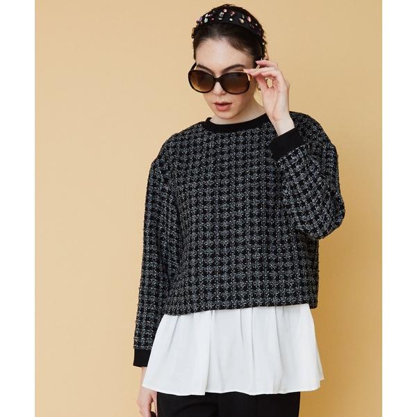 ブラウス シャツ ループヤーンツイードフェイクレイヤードブラウス レディース
