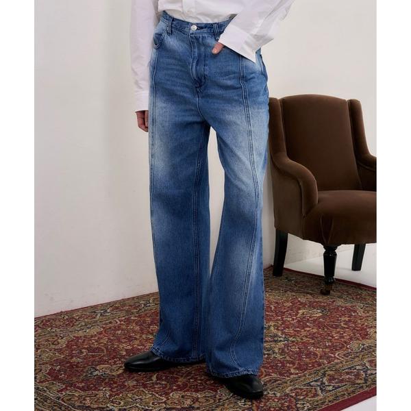 ジーンズ 「BLAYMORE」 Washed Denim Flare Pants / フロントシーム...