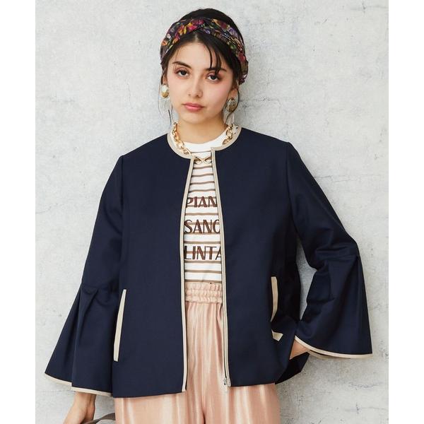 コート アウター 「JETSET SOLO PLUS」バイカラーパイピングベルスリーブジャケット レ...