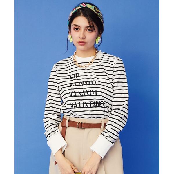 tシャツ 「FONT LAB」エンブロイダリーレタードボーダーカットソー レディース