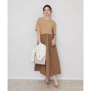 ワンピース 「JETSET SOLO PLUS」異素材コンビフィット＆フレアワンピース