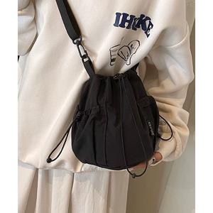 agnes b.◇巾着型ショルダーバッグ/ナイロン/KHK/無地/ns24-15