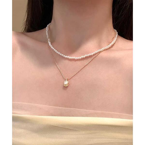 ネックレス 「LEJA」パール二連チェーンネックレス パーティー 成人式 二次会 同窓会 お呼ばれ ...