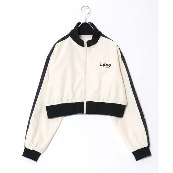 ブルゾン ジャンバー ワンポイントロゴ刺繍 サイドライン ショート丈ナイロン風ジャケットブルゾン/シ...