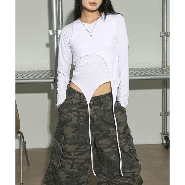 tシャツ ダブルレイヤードデュアルカットトップス レディース