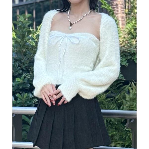 カーディガン 「韓国コーデに」ソフトニットリボントップス レディース