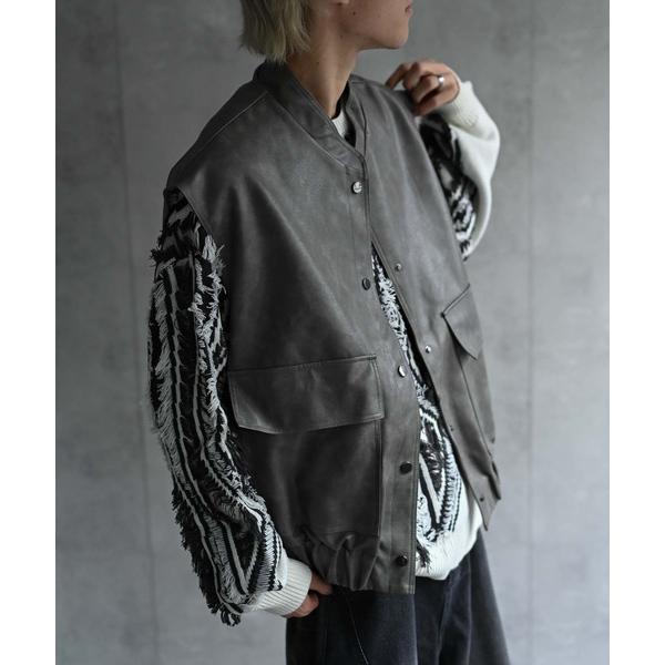 ベスト ジレ ビックシルエット フェイクレザーベスト/ビックポケット レディース メンズ