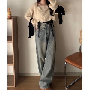 ジーンズ デニム デニムパンツ 「Delfy」ストーン付きヴィンテージデニムパンツ レディース