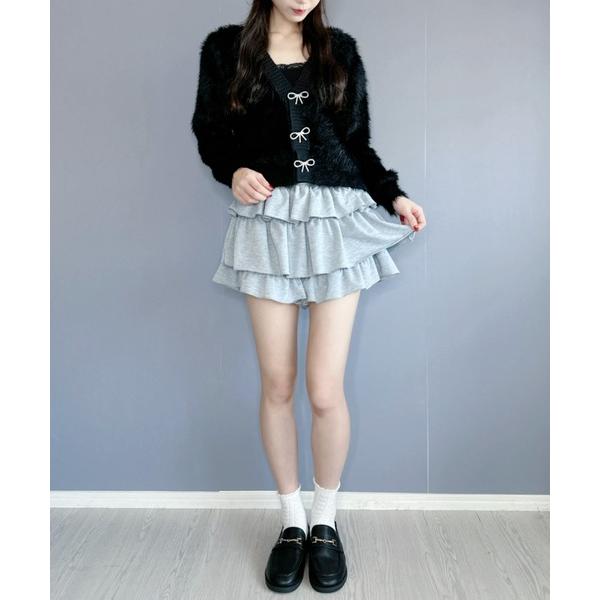 スカート 「韓国コーデに」フリルスウェットスカート