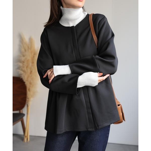 ジャケット ノーカラージャケット 比翼ノーカラーペプラムブルゾン/ジャケット レディース