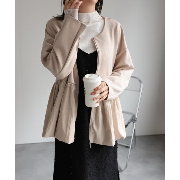 ブルゾン アウター 異素材ドッキングペプラムブルゾン/ジャケット/羽織り/秋冬 レディース