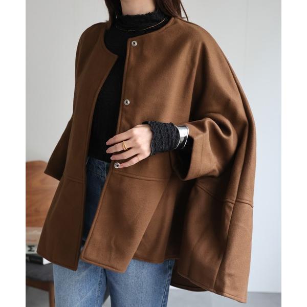 ポンチョ フェイクウール ノーカラーケープコート/ポンチョ/秋冬 レディース