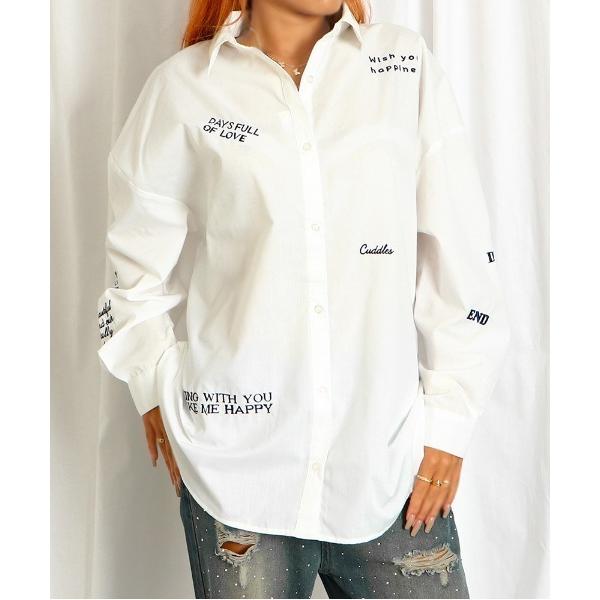 ブラウス シャツ 「ロゴ刺しゅう×ゆるシルエット」レディース ビッグシャツ カジュアル長袖 春夏秋 ...