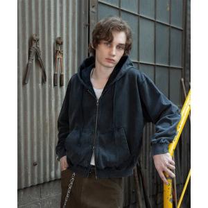 パーカー West Side Modern Vintage Like Double Zip Washed Hoodie/ウエストサイドモダンヴィンテー