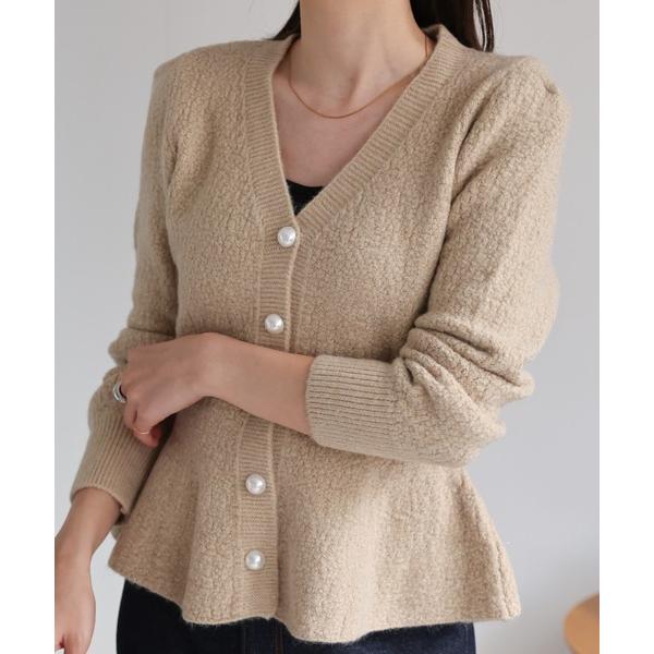 カーディガン パールボタンパフスリーブ ラメカーディガン/ジャケット/カーデ レディース