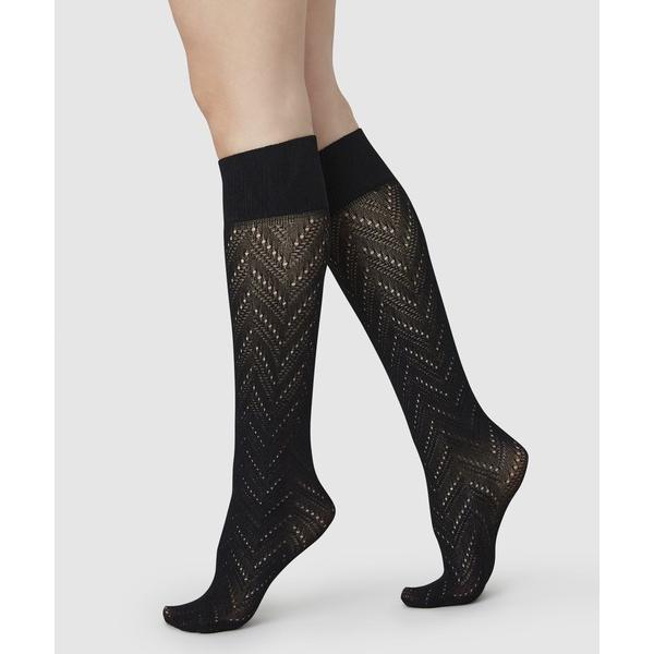 靴下 Ina Pointelle Knee-Highs Black レディース