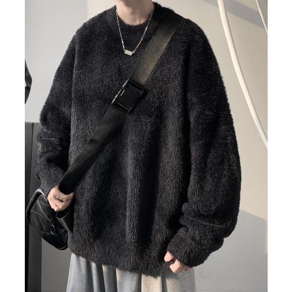 セーター ニット メンズ　シャギー クルー ニット メンズ