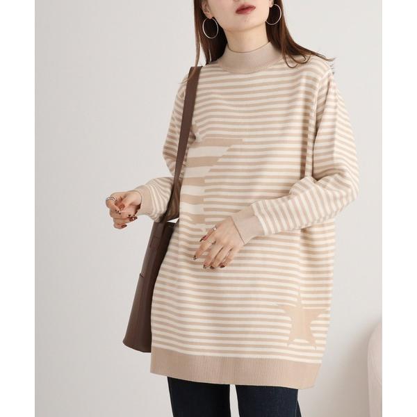 チュニック AveAngeiina ボーダー×スターハイネックチュニックニット