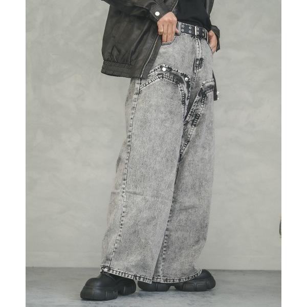 ジーンズ ケミカルウォッシュハードブリーチストレートデニムパンツ セットアップ対応 メンズ レディー...