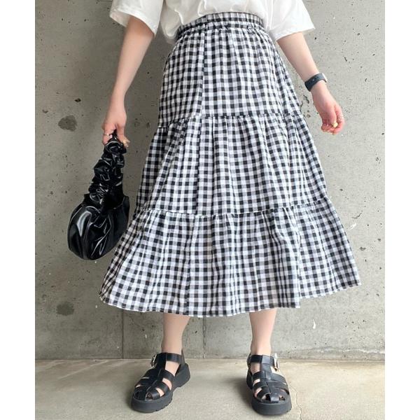 スカート フレンチガーリーチェックティアードスカート