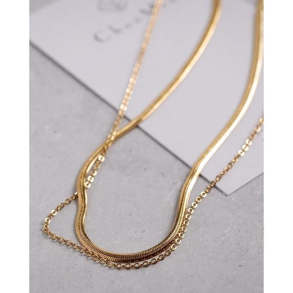 ネックレス アズキ＆スネークチェーン2連チタンネックレス レディース