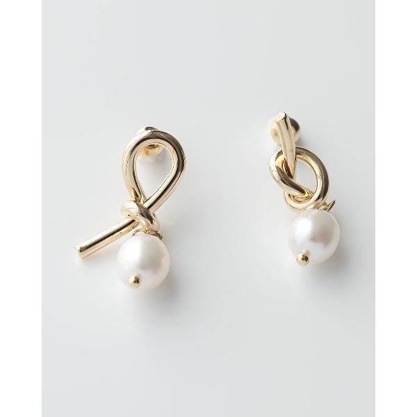 ピアス アシンメトリーノットライン淡水バロックパールピアス レディース