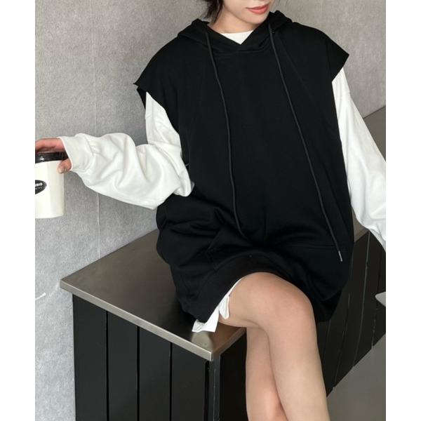 ベスト ジレ 「ユニセックス」カットオフ スウェットパーカー/ノースリパーカー/ベスト レディース ...