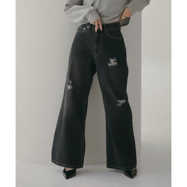 ジーンズ デニム デニムパンツ ダメージデニムワイドパンツ レディース