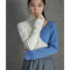 ニット セーター 配色タートルネックニット レディース