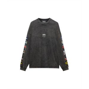 MSGM ブラック グラフィックプリント 長袖シャツ イタリア製 ロゴ刺繍 MSGM（エムエスジーエム） tシャツ MSGM! 刺繍ロゴTシャツ メンズ