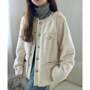 LAUIR ジャケット ノーカラージャケット ブークレノーカラージャケット