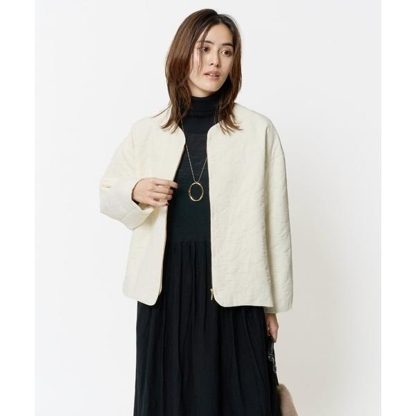 ノーカラーコート コート キルトジャガードノーカラーブルゾン レディース