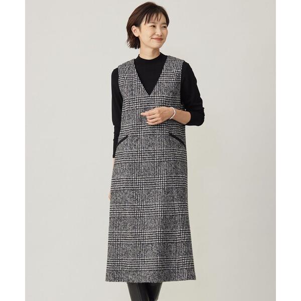 スカート ウールシルクツイードグレンチェック ジャンパースカート