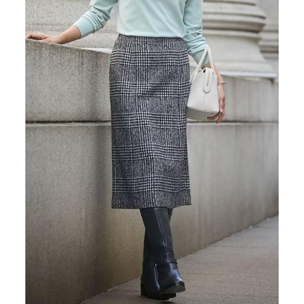 スカート ウールシルクツイードグレンチェック スカート