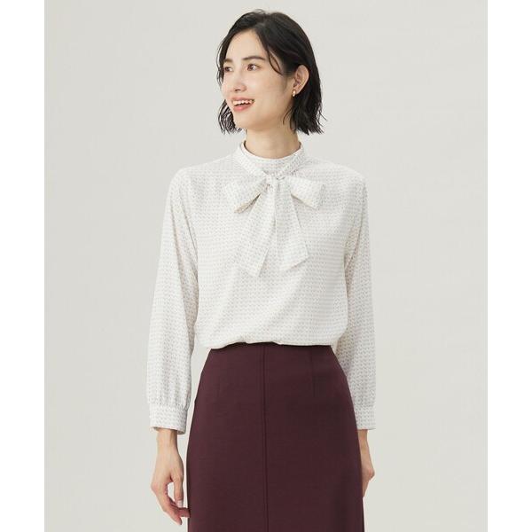 ブラウス シャツ 「洗える」ポリエステルスエード変形ドットプリント ブラウス レディース