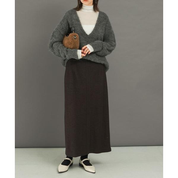 スカート ウール混ブークレストレートスカート