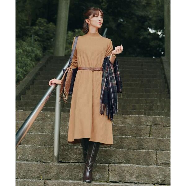 ワンピース 「安田美沙子さん着用」リブ切替ニットワンピース