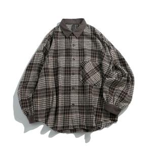 シャツ Vintage-like collar corduroy check flannel shirt/ヴィンテージライク 襟コーデュロイ フランネ