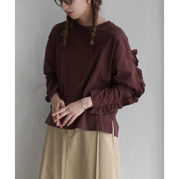 tシャツ シルキーカットソー フリルスリーブ ロンTee レディース