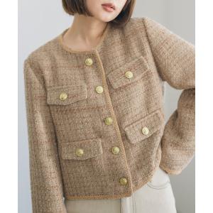 ジャケット ノーカラージャケット ツイードノーカラージャケット「セレモニー/オケージョンにも」 made in INTER FACTORY レディース