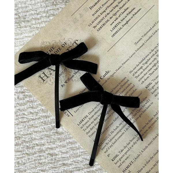 ヘアピン 「2set」フレンチガーリーブラックリボンヘアピン