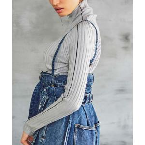 ニット セーター バイカラーリンキングラインリブニット レディース