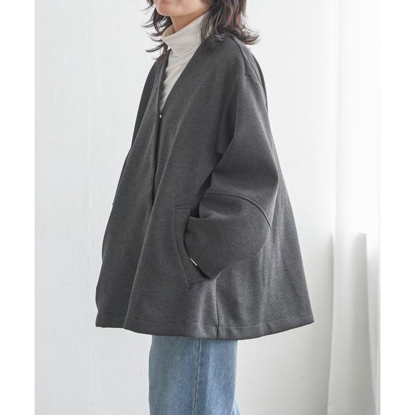 ジャケット ノーカラージャケット ダンボールポンチフレアジャケット レディース