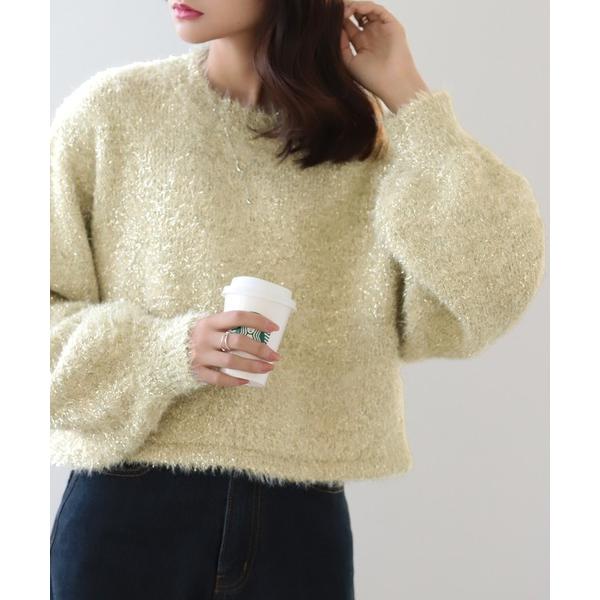 ニット セーター ボリュームスリーブラメニット レディース