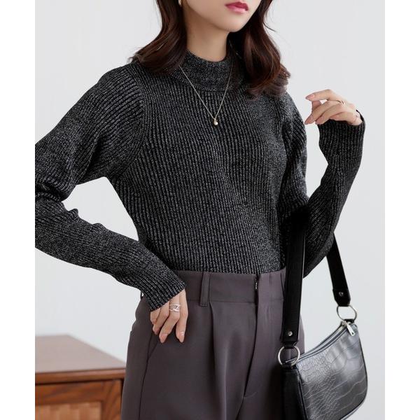 ニット セーター モックネックリブラメニット レディース