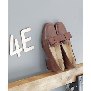 ローファー 「4E 幅広 防滑底」グログランリボン ローヒール スクエアトゥパンプス レディース