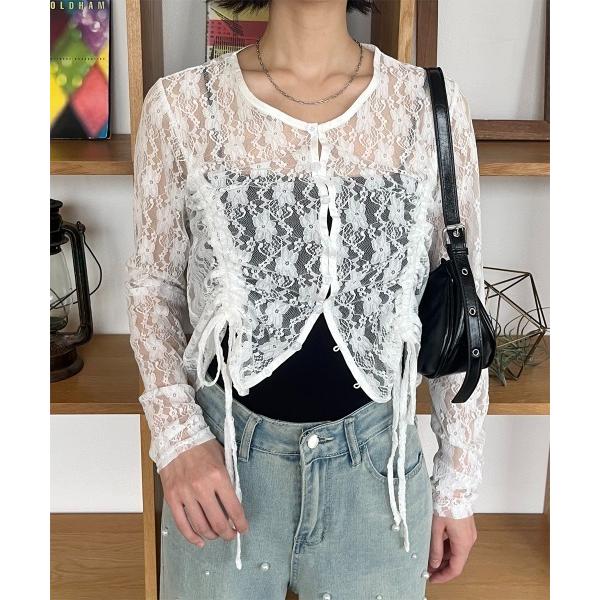 tシャツ ドロストレースショート丈シアートップス レディース