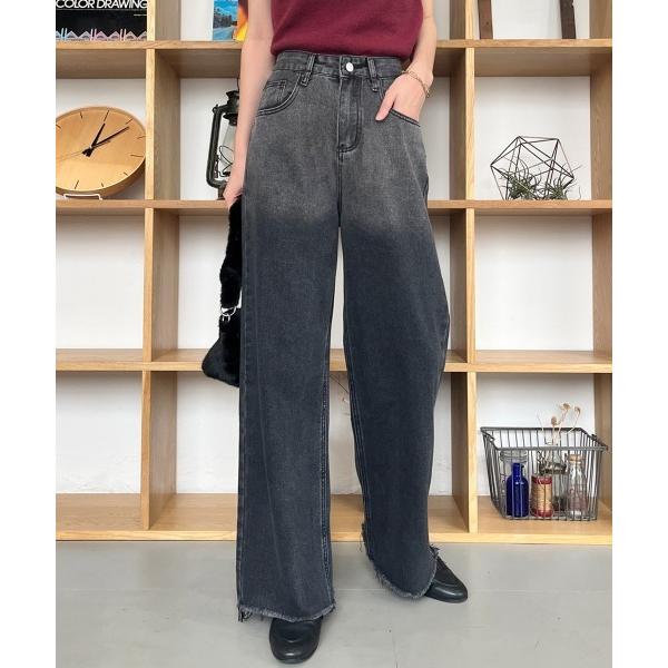 ワイドパンツ ジーンズ デニム デニムパンツ グラデーションヴィンテージハイウエストデニム レディー...