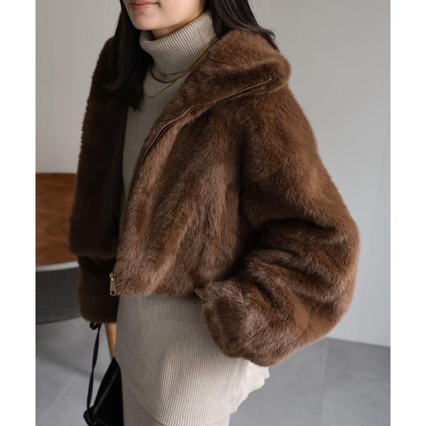 ブルゾン アウター フォックス風スタンドファーショートコート レディース